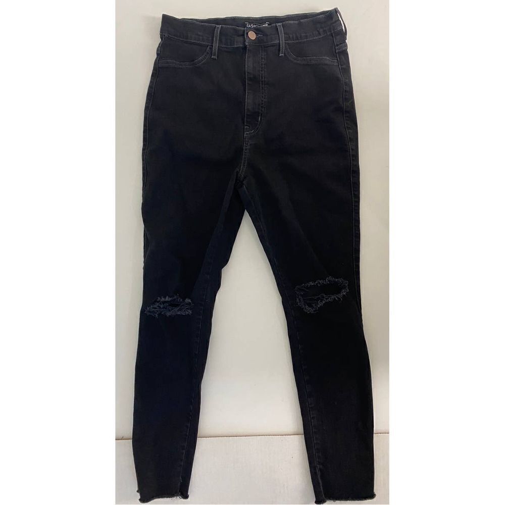 Fashion Nova Super High Rise Stretch Black Distressed Jeans High Waist -Size 15